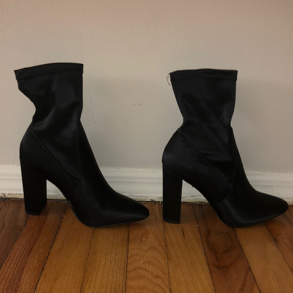 Satin ankle black boot